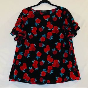 Lane Bryant Swing Top Rose Black Red sz 16